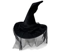 Cappello da strega in rete nera di Halloween con fiocco, cappello a cono in velo che copre il viso angoli curvi, costume foresta retrò(Black 1)
