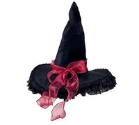 Cappello da strega in rete nera di Halloween con fiocco, cappello a cono in velo che copre il viso angoli curvi, costume foresta retrò(Rot)