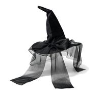 Cappello da strega in rete nera di Halloween con fiocco, cappello a cono in velo che copre il viso angoli curvi, costume foresta retrò(Svart)