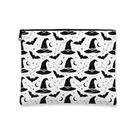 Cappello da strega in tela con cerniera, fantasioso pipistrello spettrale luna di Halloween nero portatile con cerniera borsa per il trucco da viaggio per viaggi, bagno, toeletta, borsa e regali, nero