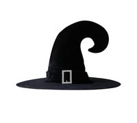 Cappello da strega nero, cappello a punta per costume da mago, cappello pieghevole nero da strega, cappello di Halloween con fibbia argentata, accessorio per costume cosplay per Natale, feste in