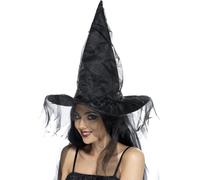 Cappello Da Strega Nero Per Donne Halloween Deluxe Costume Da Strega Con Rete