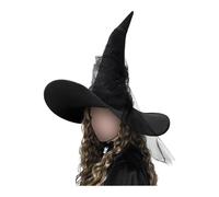 Cappello da strega nero plissettato con sudario in rete adatto per spettacoli te