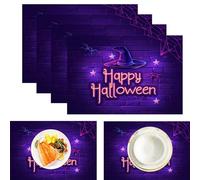Cappello Da Strega Ragnatela Ciao Halloween Set 6 Tovagliette Rettangolari con Stampa Decorativa, 45x30cm, Tovagliette in Tessuto Lavabile per Tavolo da Pranzo Cena