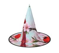Cappello da strega rosso con ramo di uccellino, per Halloween, costumi di Halloween per donne e uomini, cappelli da strega