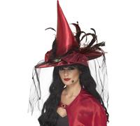 Cappello da Strega Rosso Streghe Cappello Donna Deluxe Halloween Costume