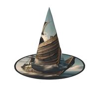 Cappello da strega unisex con stampa di una vecchia barca vichinga, per carnevale, cosplay, cappello pieghevole e feste a tema