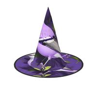 Cappello da strega unisex con uccellino viola lavanda floreale stampa fiori per adolescenti adulti Halloween cappello da strega per carnevale a tesa larga accessorio per feste