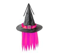 Cappello da strega unisex per Halloween, divertente e accattivante, con capelli, accessorio per costume da brivido divertente, cappello a punta con fibbia, parrucca verde per carnevale