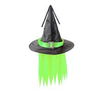 Cappello da strega unisex per Halloween, divertente e accattivante, con capelli, accessorio per costume da brivido divertente, cappello a punta con fibbia, parrucca verde per carnevale