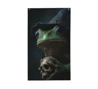 Cappello da strega verde rana con teschio bandiere per casa da cortile, 0,9 x 1,5 m, striscione di auguri con occhielli per interni ed esterni, decorazioni per la casa