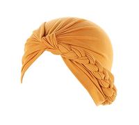 Cappello da testa etnico turbante da donna multicolore treccia laterale hijab cappello tinta unita baotou musulmano cappello fascia cravatta, A, Taglia unica
