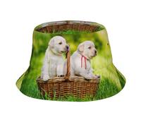 Cappello da Uomo a Secchiello con Stampa Due Cani in Un Cestino, Cappello a Secchiello Casual da Esterno con Protezione UV e Protezione Solare.