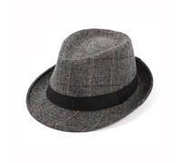 Cappello da uomo classico a quadri Manhattan, strutturato, stile Trilby Fedora Panama, stile cubano, derby, jazz-cappello con fascia (grigio)