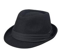 Cappello da uomo classico in tartan Manhattan strutturato Gangster Trilby Fedora stile cubano derby cappello Jazz Cap, Nero - Fascia per cappello a tre pieghe, L