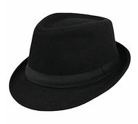 Cappello da uomo classico Manhattan strutturato Gangster Trilby Fedora stile cubano derby cappello Jazz Cap (taglia M-L/7 1/4), Nero, L