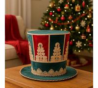 Cappello Decorativo Natalizio Bordeaux/Verde/Oro in Velluto con Ricami - Elegante, Scenografico, per Tavole, Alberi o Allestimenti Interni 22cm - Varzi dal 1956