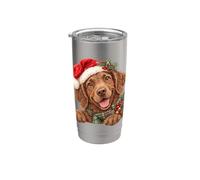 Cappello di Babbo Natale con cane marrone felice Bicchiere termico in acciaio inox doppia parete