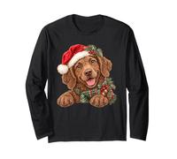 Cappello di Babbo Natale con Cane Marrone Felice Maglia a Manica
