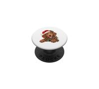 Cappello di Babbo Natale con cane marrone felice PopSockets PopGrip Adesivo