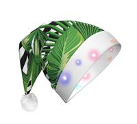 Cappello di Babbo Natale con foglie verdi di palma con stampa di piante tropicali con luci a LED, divertenti cappelli di Natale per adulti per feste di Capodanno