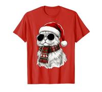 Cappello di Babbo Natale con Gatto Persiano, Sciarpa Scozzese, Occhiali da Sole, Amanti delle Sfumature Maglietta