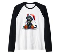 Cappello di Babbo Natale con luci per Albero di Natale, Gatto Nero Maglia con Maniche Raglan