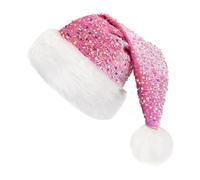 Cappello di Babbo Natale con paillettes rosa con paillettes, cappello di Babbo Natale con paillettes luccicanti e pompon - Felice Anno Nuovo, Cappello di Babbo Natale con paillette