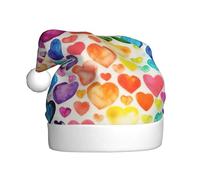 Cappello di Babbo Natale con stampa di cuori arcobaleno per donne e uomini, cappello di Natale per Capodanno festa