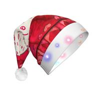 Cappello di Babbo Natale con stampa di cuori rossi con luci a led, divertenti cappelli di Natale per adulti per Capodanno festa forniture