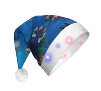 Cappello di Babbo Natale con stampa di mondo subacqueo con luci a led, divertenti cappelli di Natale per adulti per Capodanno festa forniture