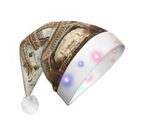 Cappello di Babbo Natale con stampa Torre Eiffel di Parigi con luci a LED, divertenti cappelli di Natale per adulti per Capodanno festa forniture