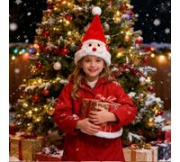 Cappello di Babbo Natale - Divertente accessorio di scena a forma di copricapo - Figure natalizie cappello in peluche interattivo con luce e suono, per spettacoli sul palcoscenico, feste, di