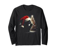 Cappello di Babbo Natale gatto nero - gatto vintage amante di Natale Maglia a Manica