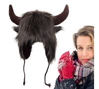 Cappello di bisonte con corna, cappello di di peluche, copricapo con orecchie soffici per Halloween, regalo per uomini e donne per feste a tema cosplay animali avventura