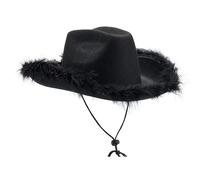 Cappello di compleanno nero con piume, bordo in piuma soffice, taglia adulta, cappello da cowboy con piume per costume da festa, abito da donna, tricorno blu (nero, taglia unica)