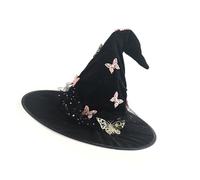 Cappello di Halloween della farfalla dei lacci morbidi strega nera delle donne accessorio del costume per Halloween ed eventi in maschera cappello da strega lavabile