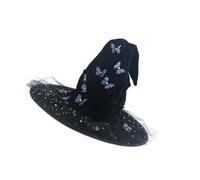 Cappello di Halloween della farfalla dei lacci morbidi strega nera delle donne accessorio del costume per Halloween ed eventi in maschera cappello da strega lavabile