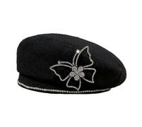 Cappello di lana del diamante del cappello delle donne alla moda per il cappello elegante del pittore della primavera, Nero 1, 6 7/8 / 7 1/8