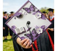 Cappello di laurea con farfalla, elegante cappello di laurea viola el 2026 decorazioni per feste bomboniere cerimonia servizi fotografici accenti 24,9 x 24,9 cm
