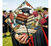 Cappello di laurea per libri, motivo floreale vintage, globo, laurea, rosso, 2026, decorazioni per feste, bomboniere, cerimonie, servizi fotografici, 24 x 24 cm