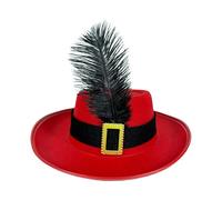 Cappello Di Moschettieri Con Fascia Rossa | Tre Moschettieri Di Cappelli In Feltro Nero | Costumi Di Menestrello Cap Cap Renaissance Costumi | Accessorio In Costume Per Feste, Halloween E Tr