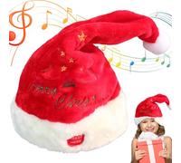 Cappello di Natale Cappello da Babbo Natale elettrico oscillante con musica con palla di peluche bianca Canto rosso Giocattolo divertente Cappelli di a batteria per adulti Decorazioni per bamb