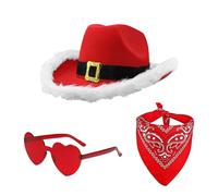 Cappello di Natale, cappello di Babbo Natale, cappelli da festa, 3 x cappello da festa di Natale con bandana e occhiali a cuore, cappello da cowgirl per feste, vacanze, cosplay
