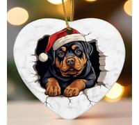 Cappello di Natale che sbircia cane Rottweiler cuore ornamento di Natale in ceramica per albero di Natale decorazione divertente ciondolo palla vacanza ricordo Capodanno ornamento regali per bambini