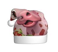 Cappello di Natale con mucca rosa con fragole per adulti. Berretto natalizio festivo con pompon, berretto unisex per feste di Natale.