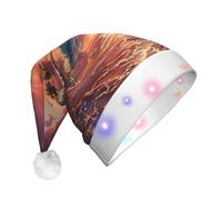 Cappello di Natale con stampa tropicale al tramonto illuminato a LED, cappello di Babbo Natale in peluche, divertente decorazione natalizia.