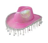 Cappello di Natale Donna Caldo - Cappellino invernale da discoteca da cowboy con frange e paillettes Western Brillante per Festival Concerto Di Musica Country Costume 2026