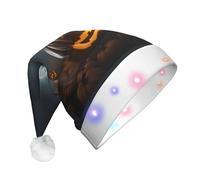 Cappello di Natale illuminato a LED, con stampa di zucca fantasma di Halloween, cappello di Babbo Natale in peluche, divertente decorazione natalizia.