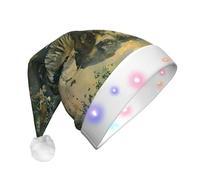 Cappello di Natale illuminato con stampa di elefanti della natura, cappello di Babbo Natale in peluche, divertente decorazione natalizia.